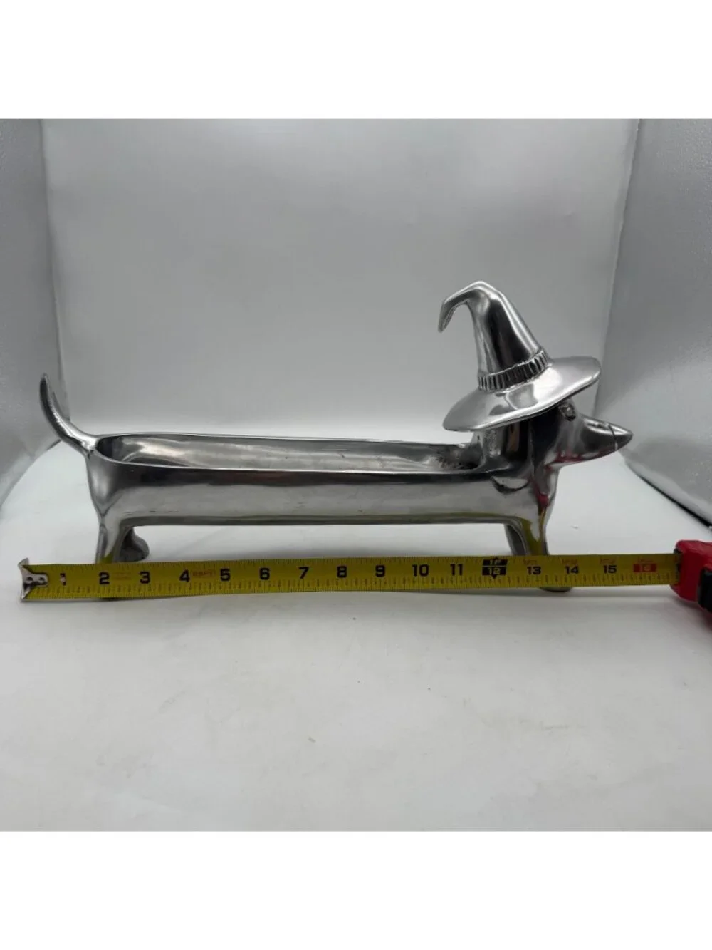 Halloween Dachshund Weiner Dog Witch Silver Metal 3D Candy Treat Serving Tray